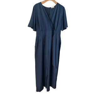 Kiyonna Blue Peasant Jumper Womens Size Large Short Sleeve V Neck Back Zip NEW